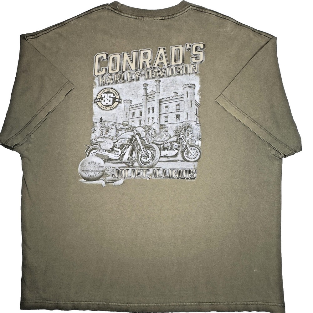 Harley-Davidson Shirt Mens XXX-Large Olive Conrad's Joliet Motorcycle 2019 Tee